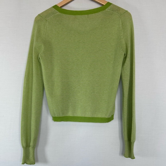Gap 100% Cashmere Lightweight Cardigan Sweater Apple Green and White Stripes EUC - Picture 6 of 11